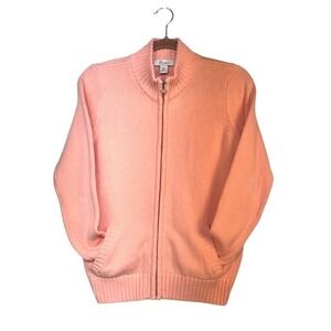 The Tog Shop Peach Coral Cotton Full Zip Cardigan Sweater Mock Neck Petite Small